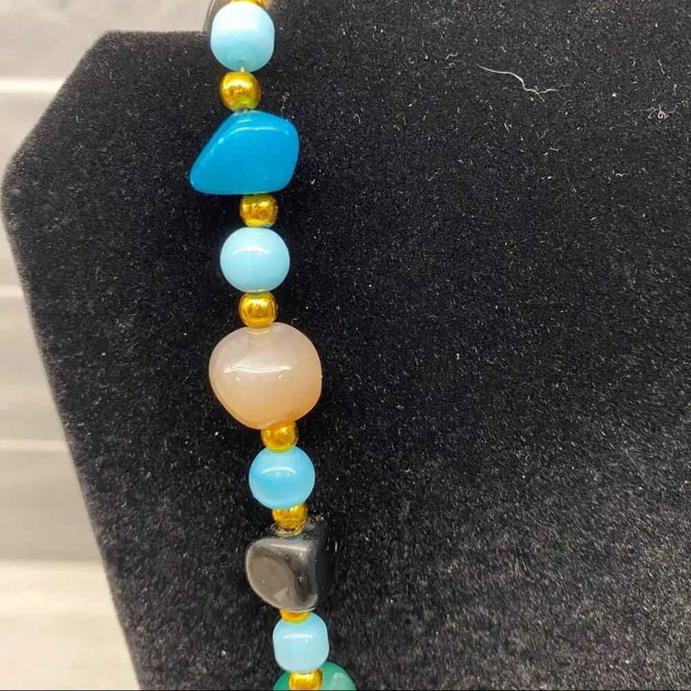 Beggars Bead Semi-Precious Gemstones multi color beaded Necklace